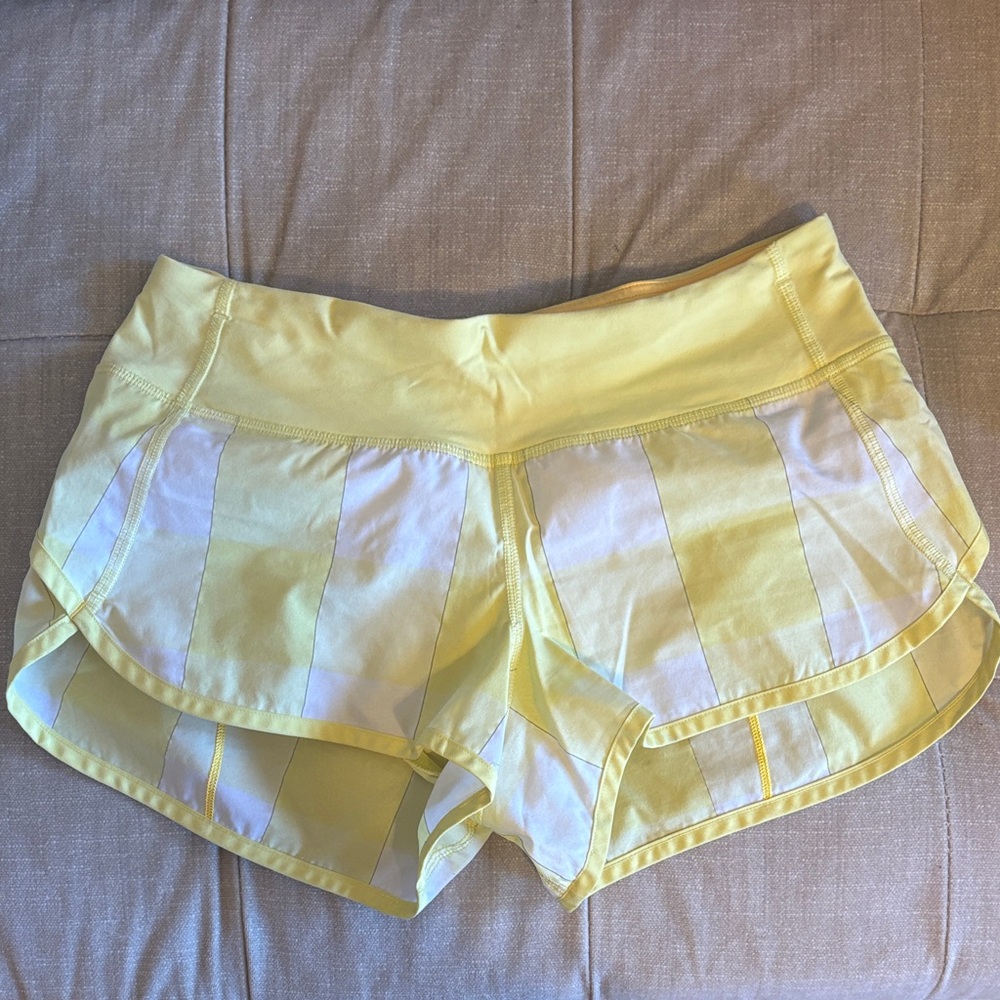 Lululemon Athletica Yellow and White Vintage Speed Up shorts